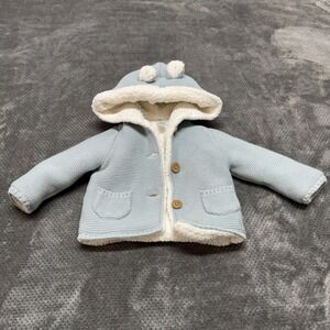 Carters Baby Boy Blue Knit Sherpa Lined Hooded Bear Ear Cardigan Sweater 6M
